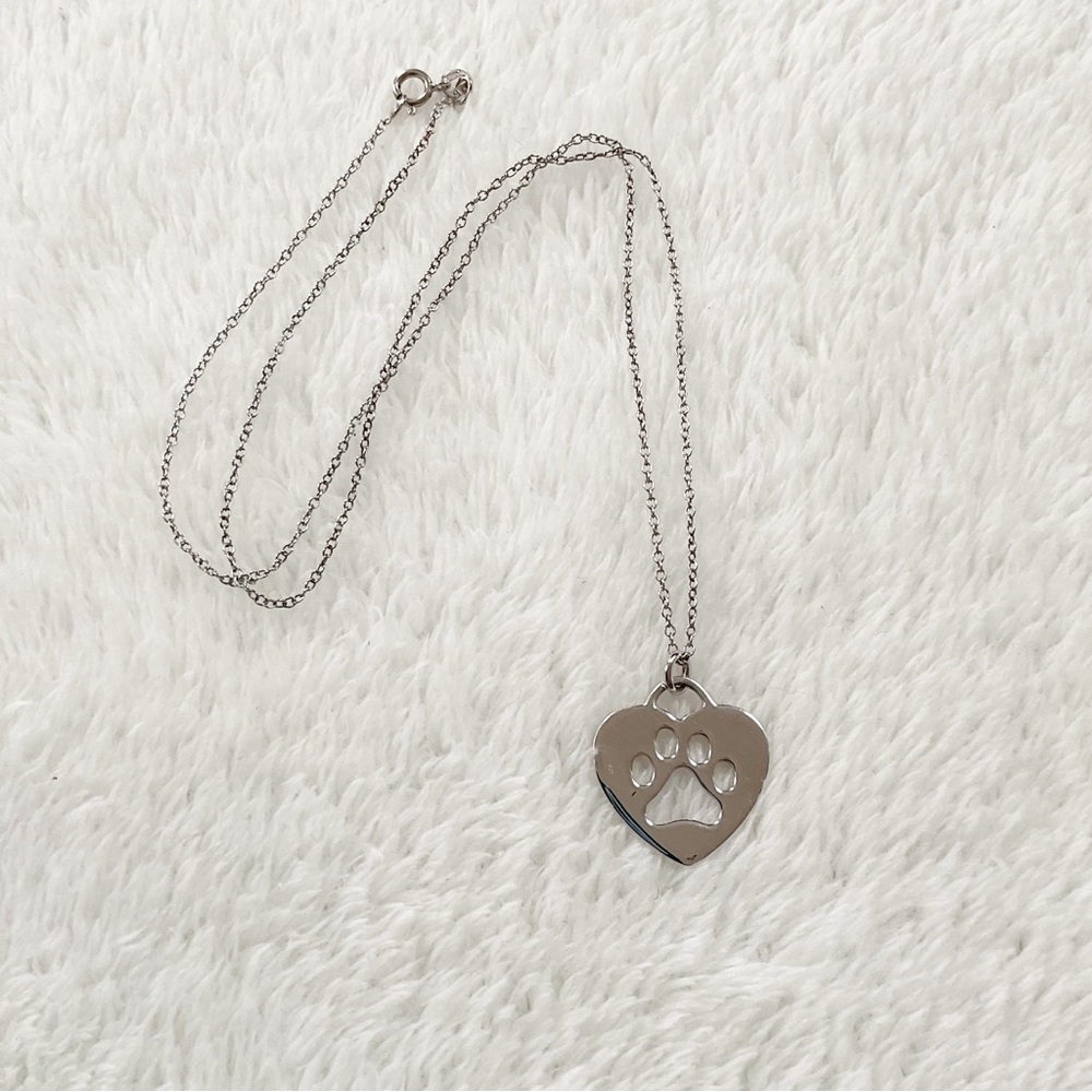Sterling Silver 925 Paw Print Heart Necklace Dog Cat Lover Pet Memorial Gift 18” - Picture 3 of 14